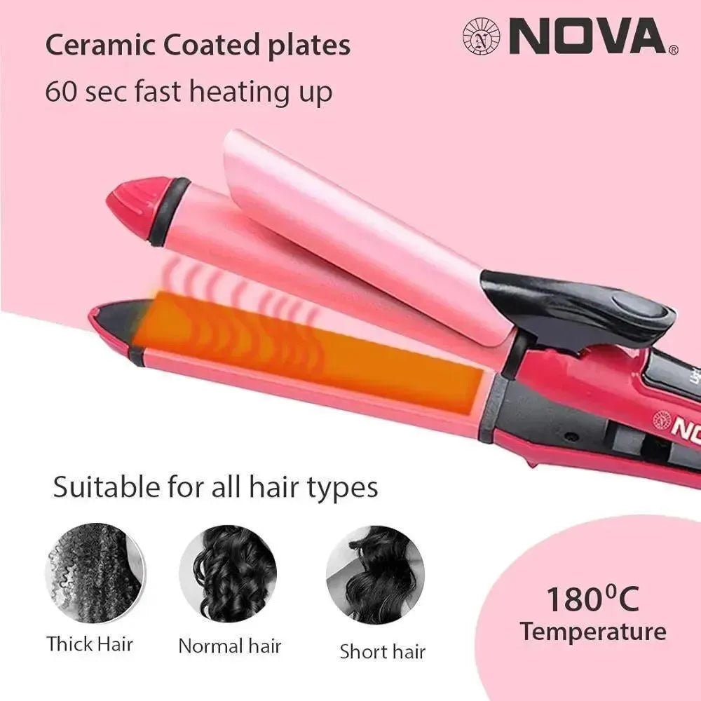 Nova 2 in 1 hair straightener and curler with ceramic coated plates for all hair types