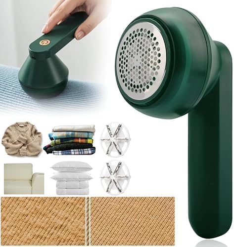 Portable green lint remover for sweaters, blankets, sofa and pillows with spare blades