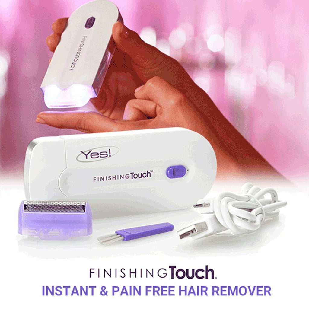 Finishing Touch hair remover with accessories and USB charging cable
