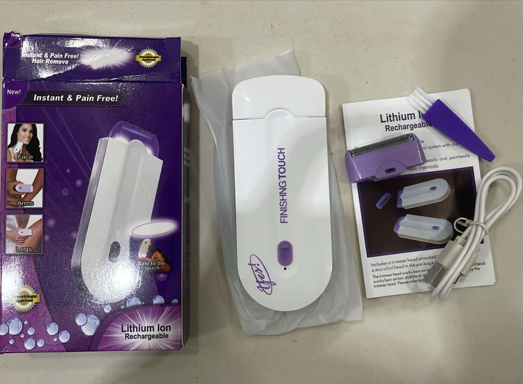 hair remover machine unboxed with box, brush, head and USB cable