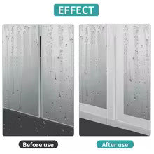 Glass shower door before and after installing a silicone seal strip
