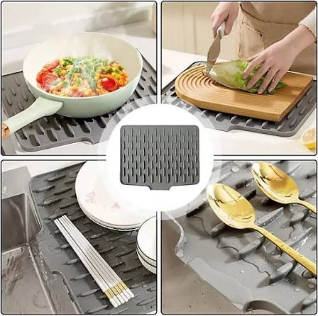 Silicone drain mat 14x10 inch used for pans, chopping board, plates and spoons